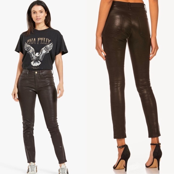 FRAME Lamb Leather Le Skinny De Jeanne Midrise Black Pants - Picture 2 of 11